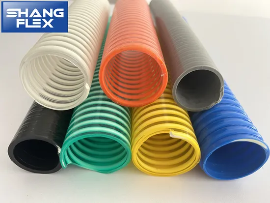 Manguera de succión flexible de PVC de tres colores con hélice corrugada