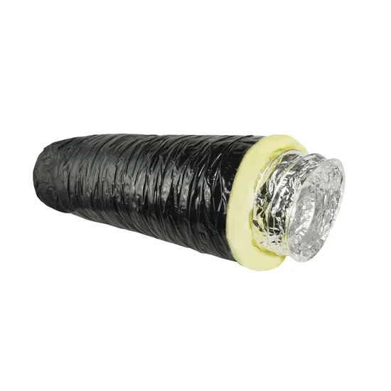 Conducto flexible de aluminio de doble capa con revestimiento de PVC negro y aislamiento de fibra de vidrio